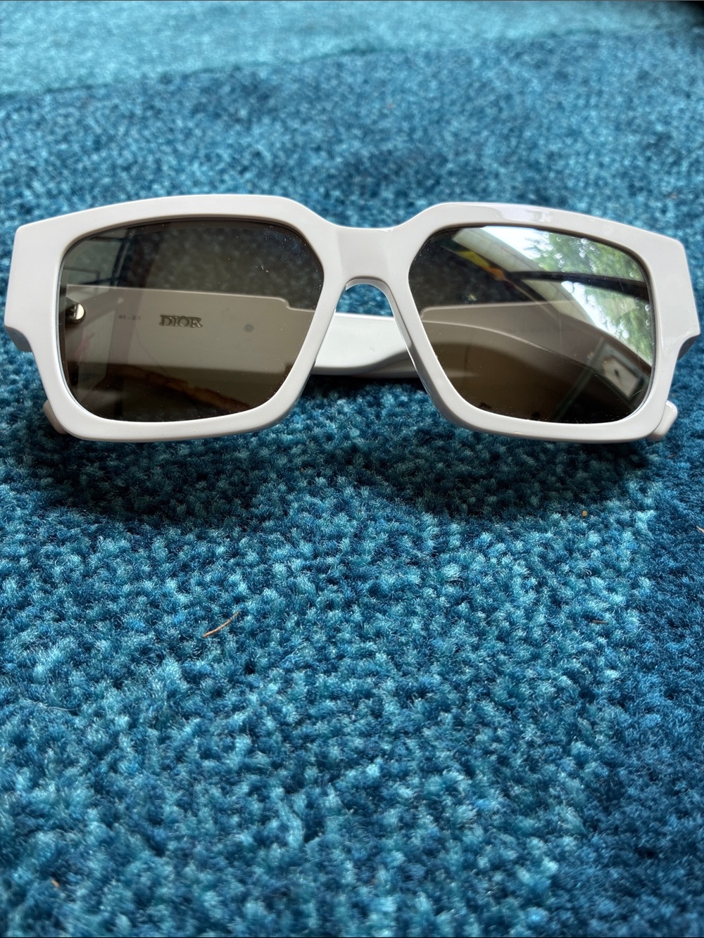 Dior White Geometric Rectangular Sunglasses